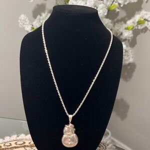 Sterling silver large snow man pendant necklace